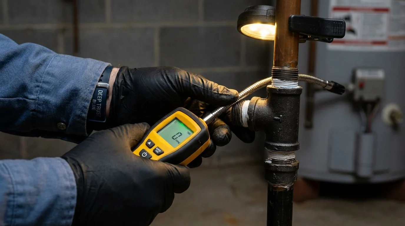 Gas leak detection with electronic sniffer by Johns Plumbing LLC in Bronson