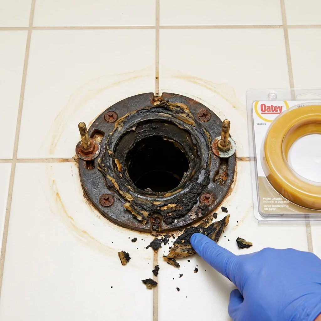 Failed wax ring showing water seepage at the base of a toilet in a Bronson, FL home